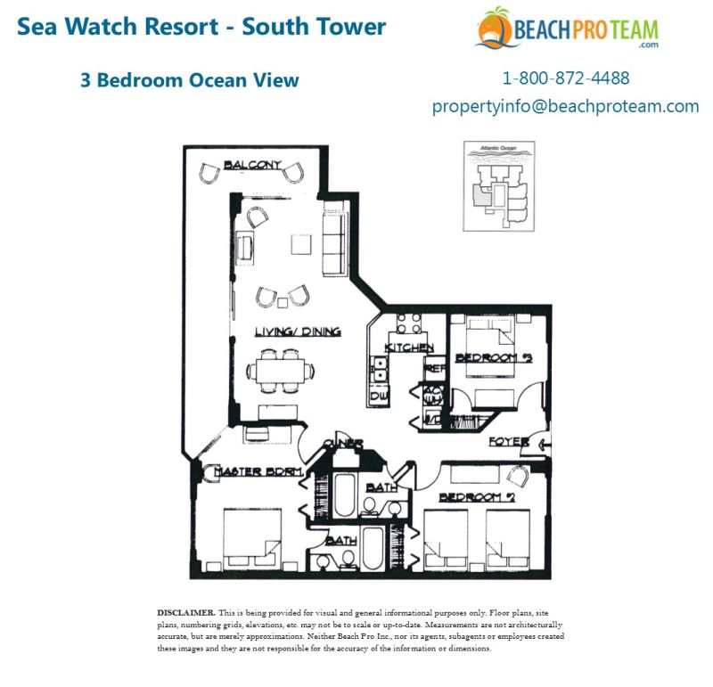 Sea Watch Resort Floor Plan 7 - 3 Bedroom Ocean View